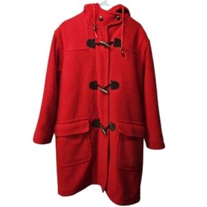 Vintage LL Bean 100% Wool Red Coat Jacket Sz Small Womens Made USA Hooded
